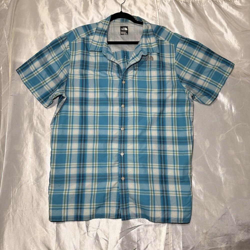 The North Face Shirt Mens X-Large Green Plaid Short Sleeve Nylon Hiking outdoors